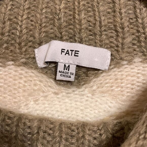 Fate Size Medium dropshoulder mock turtleneck brown, tan &cream pullover sweater - Picture 3 of 7